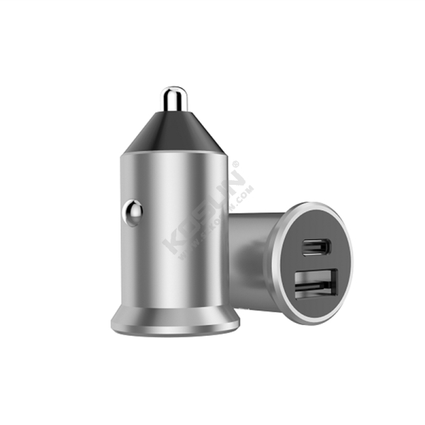 PD18W+5V/2.4A Metal Car Charger with Plastic Head